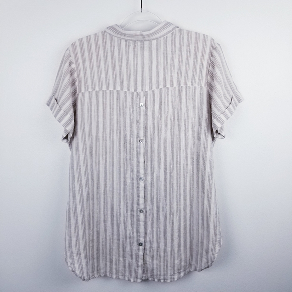 Naturals d&co. Tan and Ivory Striped Linen Blend Top size Medium - Picture 2 of 6
